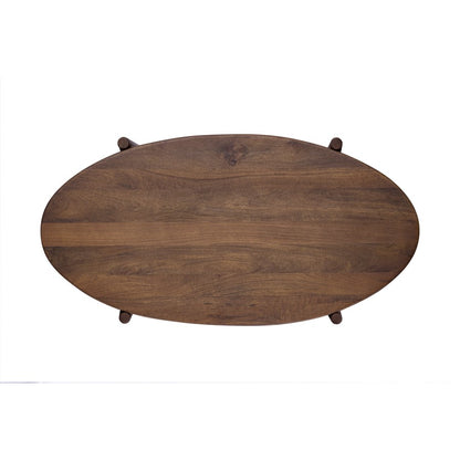 Canarm Garam 47in Walnut Wood and Cane Coffee Table | Mango Wood Oval with Lower Shelf | Living Room & Office | 47 x 23.5 x 16 in | Model SC-106
