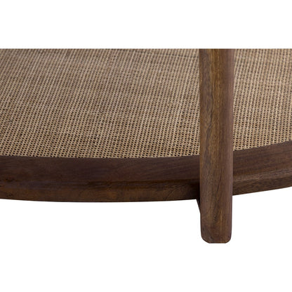 Canarm Garam 47in Walnut Wood and Cane Coffee Table | Mango Wood Oval with Lower Shelf | Living Room & Office | 47 x 23.5 x 16 in | Model SC-106
