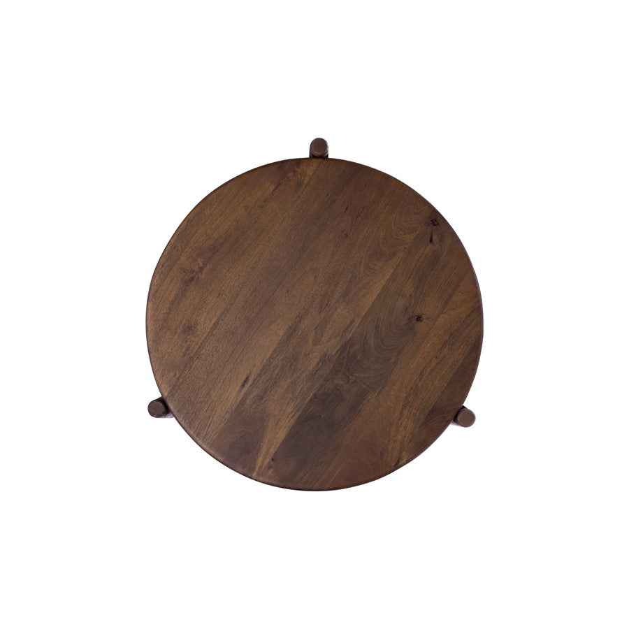 Canarm Garam 26in Round Walnut Wood and Cane Coffee Table | Mango Wood with Lower Shelf | Living Room & Bedroom | 26.25 x 26.25 x 14 in | Model SC-107
