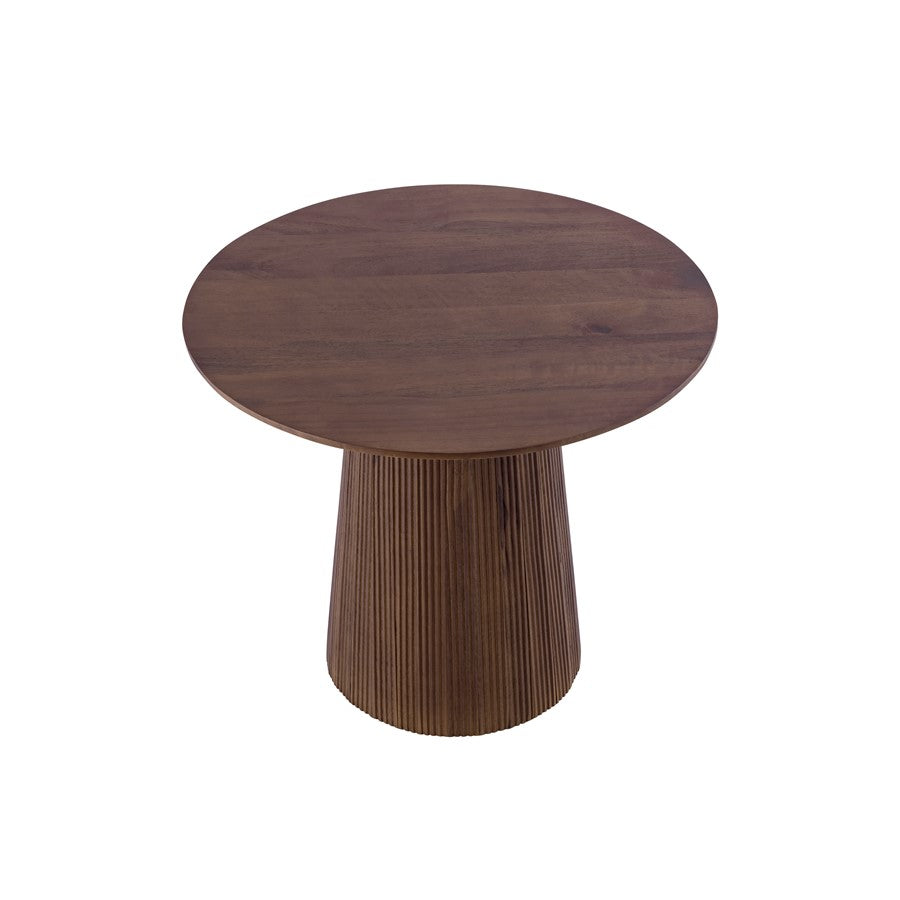 Canarm Madhy 23in Round Brown Mango Wood Side Table | Mid-Century Ribbed Design | Living Room & Bedroom | 23.5 x 23.5 x 20.5 in | Model SC-108