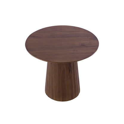 Canarm Madhy 23in Round Brown Mango Wood Side Table | Mid-Century Ribbed Design | Living Room & Bedroom | 23.5 x 23.5 x 20.5 in | Model SC-108