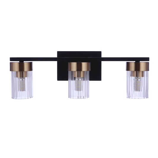 Craftmade Bond Street 3 Light Vanity, Black/Brass/Clear Ribbed - 11819FBSB3