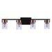 Craftmade Bond Street 4 Light Vanity, Black/Brass/Clear Ribbed - 11827FBSB4