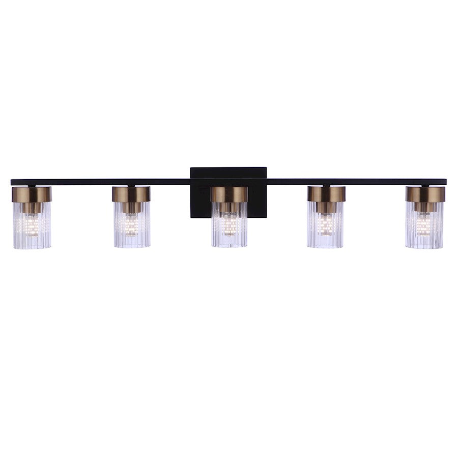 Craftmade Bond Street 5 Light Vanity, Black/Brass/Clear Ribbed - 11835FBSB5