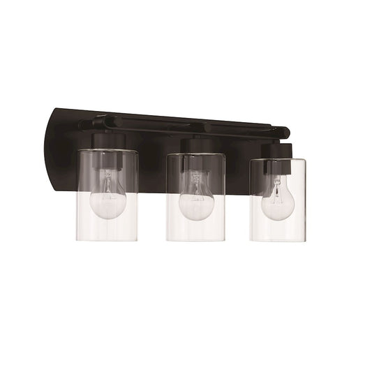 Craftmade Hendrix 3 Light Vanity, Flat Black/Clear - 17621FB3