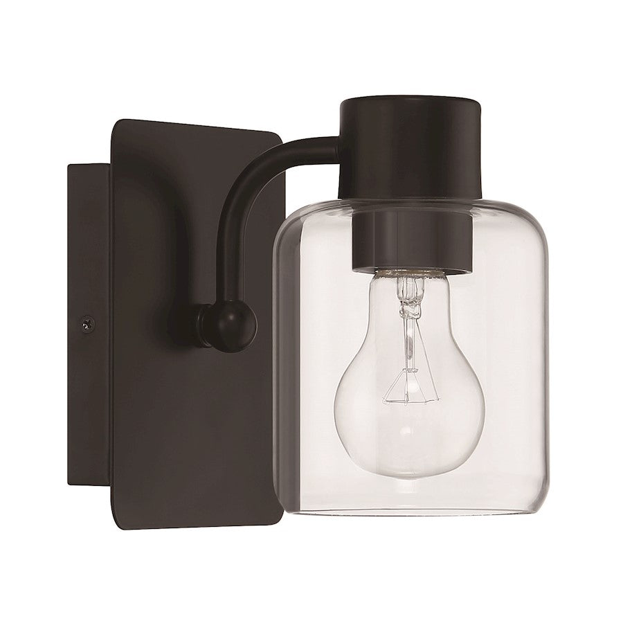 Craftmade Rori 1 Light Wall Sconce, Flat Black/Clear - 17705FB1