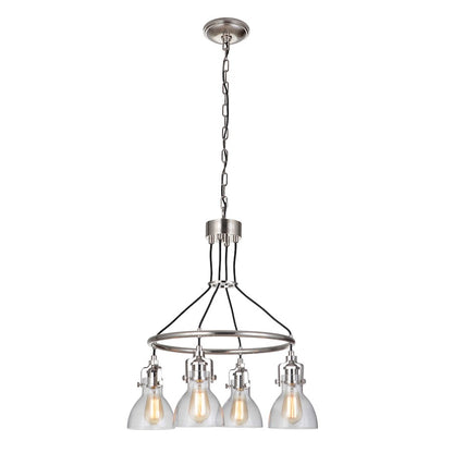 4 Light Chandelier Nickel Clear Glass