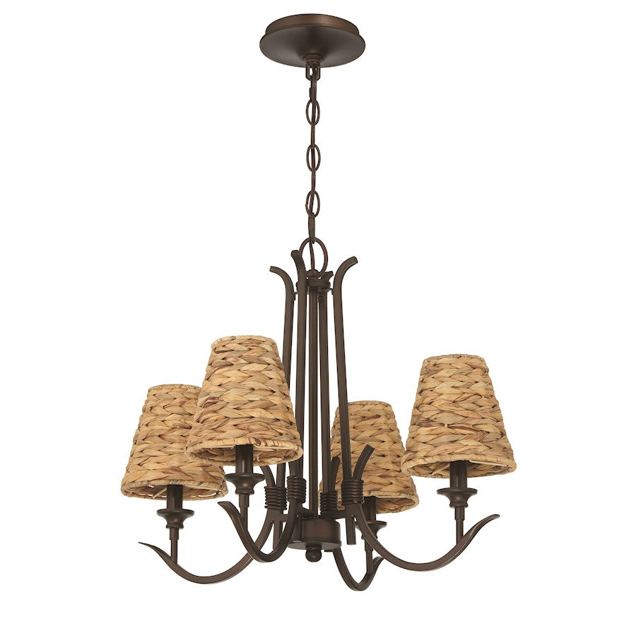 Craftmade Kokomo 4 Light Chandelier, Aged Bronze/Natural Sea - 58324-ABZ