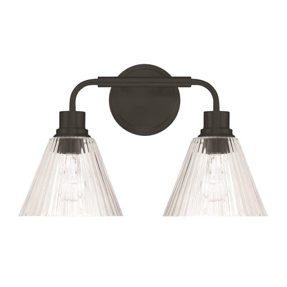 Craftmade Pleated 2 Light Vanity, Flat Black/Clear Pleated - 61102-FB