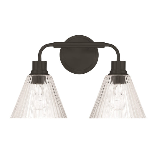 Craftmade Pleated 2 Light Vanity, Flat Black/Clear Pleated - 61102-FB