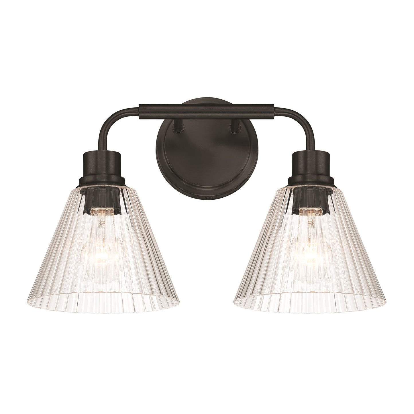 Craftmade Pleated 2 Light Vanity, Flat Black/Clear Pleated