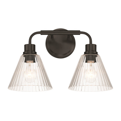 Craftmade Pleated 2 Light Vanity, Flat Black/Clear Pleated