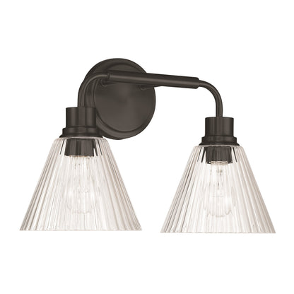 Craftmade Pleated 2 Light Vanity, Flat Black/Clear Pleated