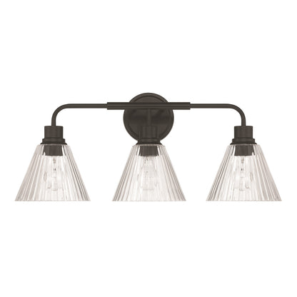 Craftmade Pleated 3 Light Vanity, Flat Black/Clear Pleated - 61103-FB
