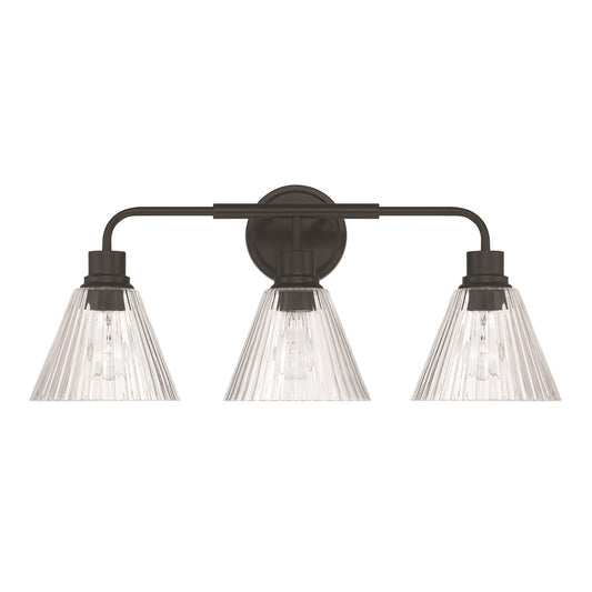 Craftmade Pleated 3 Light Vanity, Flat Black/Clear Pleated - 61103-FB