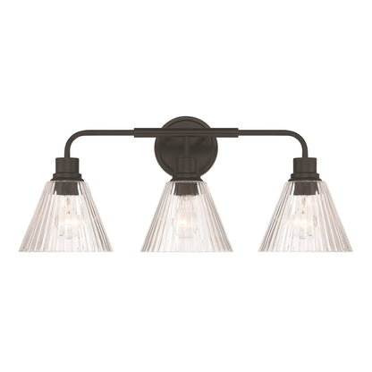Craftmade Pleated 3 Light Vanity, Flat Black/Clear Pleated