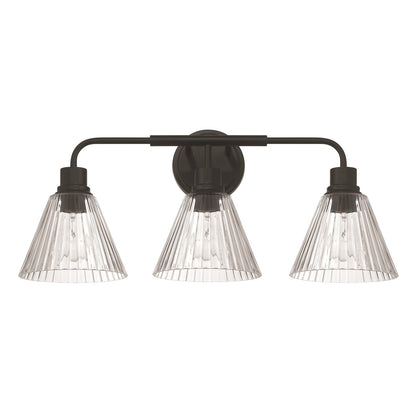 Craftmade Pleated 3 Light Vanity, Flat Black/Clear Pleated