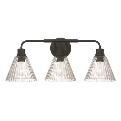 Craftmade Pleated 3 Light Vanity, Flat Black/Clear Pleated