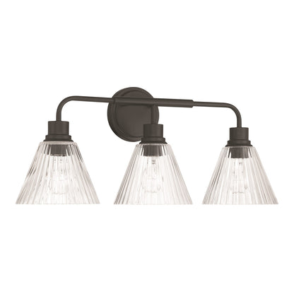 Craftmade Pleated 3 Light Vanity, Flat Black/Clear Pleated