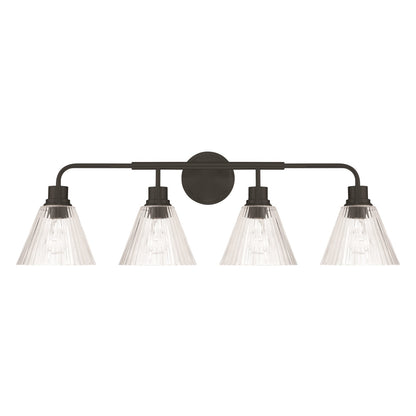 Craftmade Pleated 4 Light Vanity, Flat Black/Clear Pleated - 61104-FB