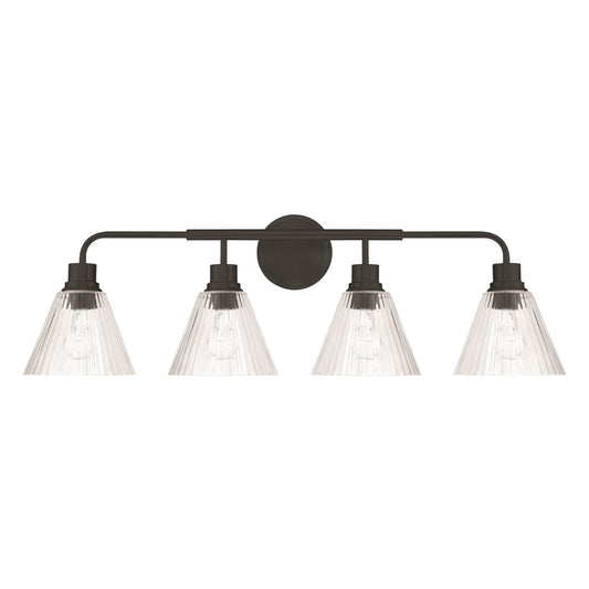 Craftmade Pleated 4 Light Vanity, Flat Black/Clear Pleated - 61104-FB