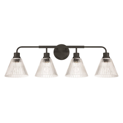 Craftmade Pleated 4 Light Vanity, Flat Black/Clear Pleated