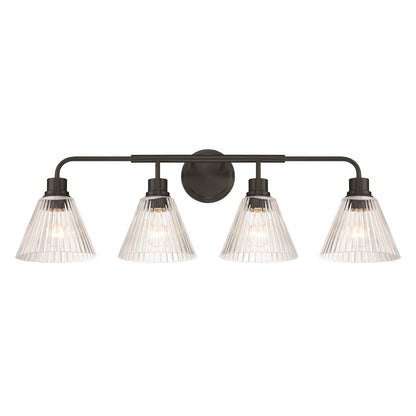 Craftmade Pleated 4 Light Vanity, Flat Black/Clear Pleated