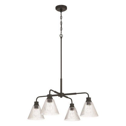 Craftmade Pleated 4 Light Chandelier, Flat Black/Clear Pleated - 61124-FB