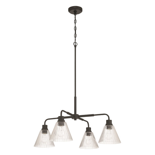 Craftmade Pleated 4 Light Chandelier, Flat Black/Clear Pleated - 61124-FB