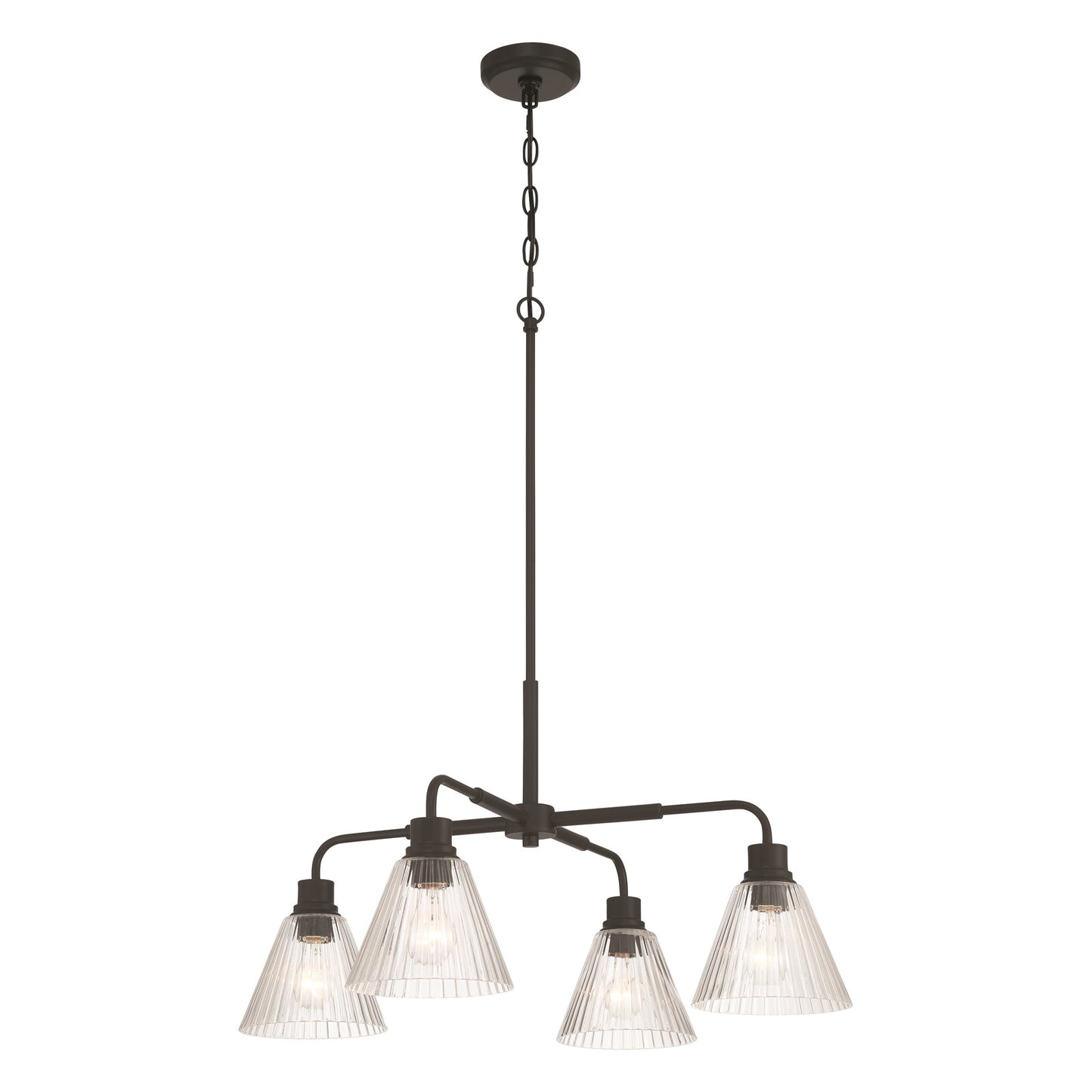 Craftmade Pleated 4 Light Chandelier, Flat Black/Clear Pleated
