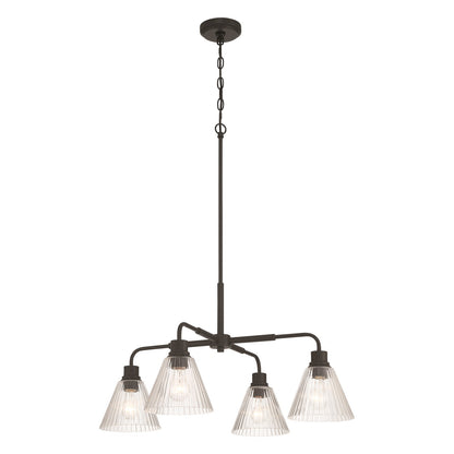 Craftmade Pleated 4 Light Chandelier, Flat Black/Clear Pleated