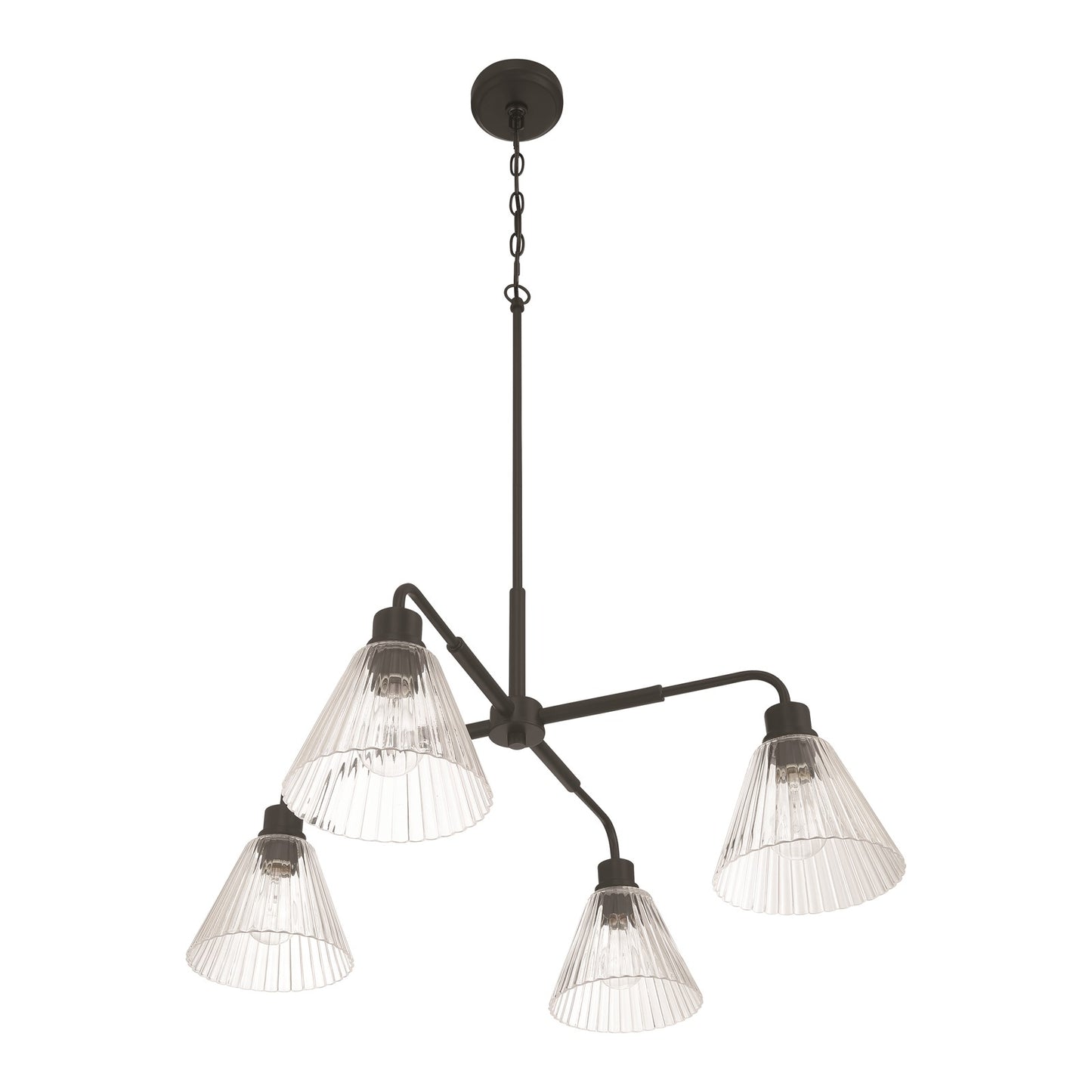 Craftmade Pleated 4 Light Chandelier, Flat Black/Clear Pleated
