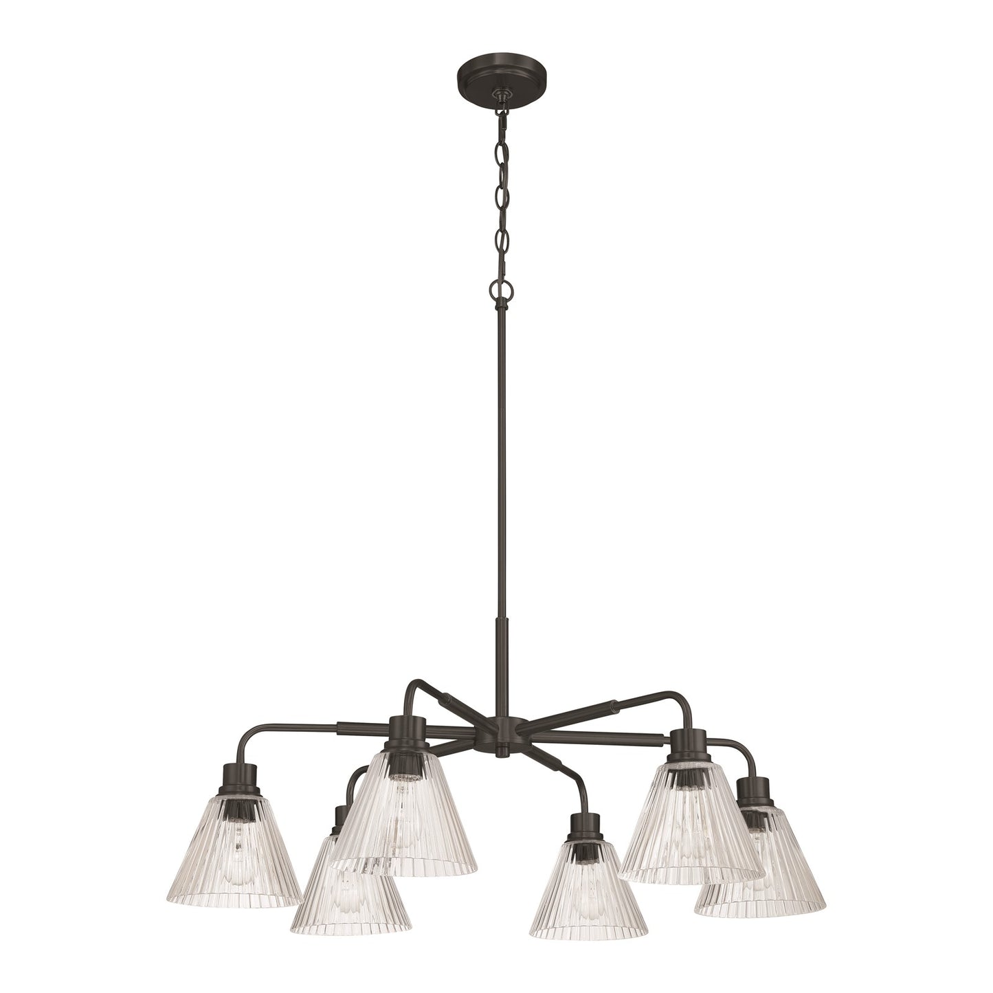 Craftmade Pleated 6 Light Chandelier, Flat Black/Clear Pleated - 61126-FB