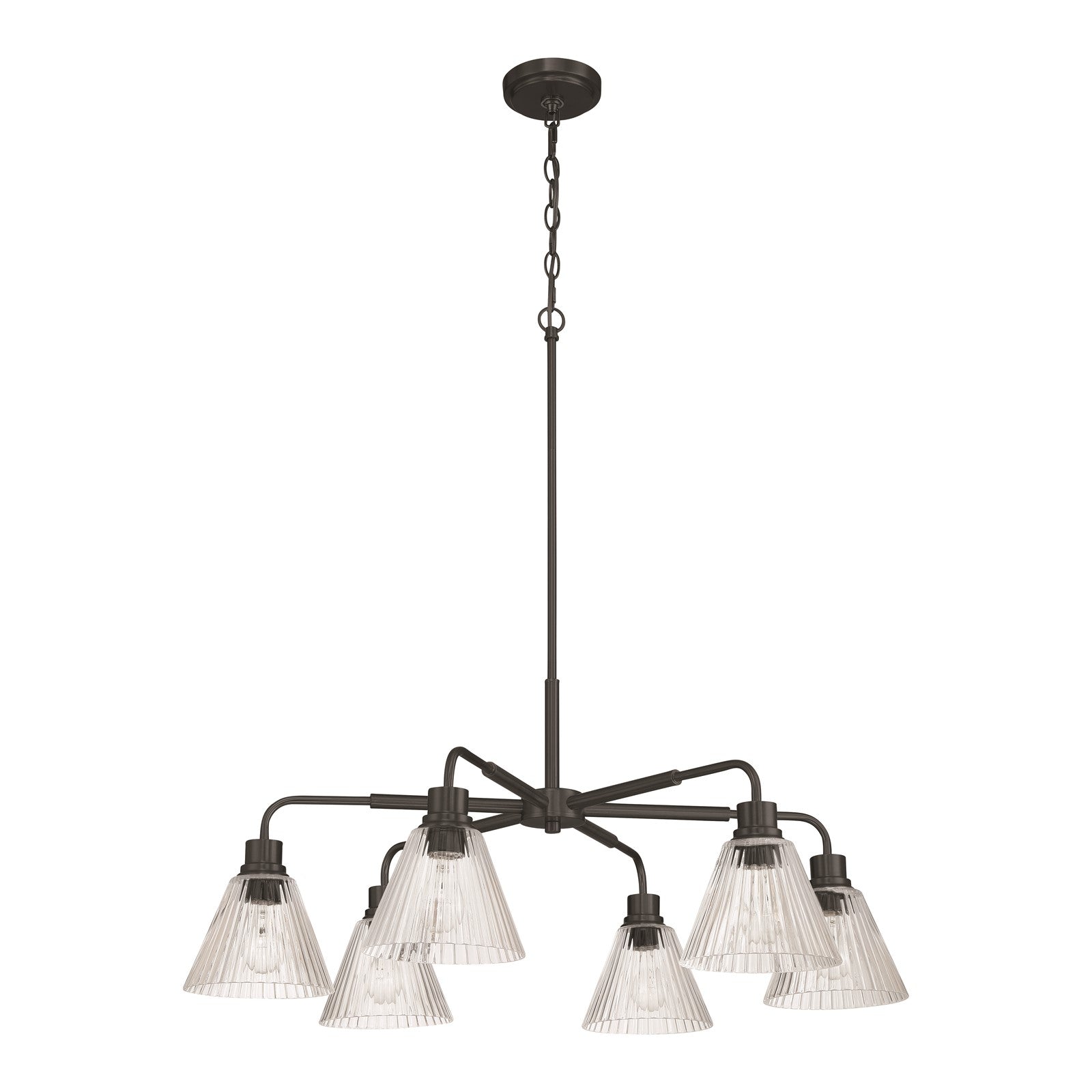 Craftmade Pleated 6 Light Chandelier, Flat Black/Clear Pleated - 61126-FB