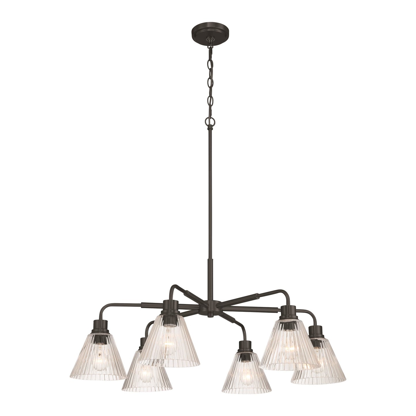 Craftmade Pleated 6 Light Chandelier, Flat Black/Clear Pleated