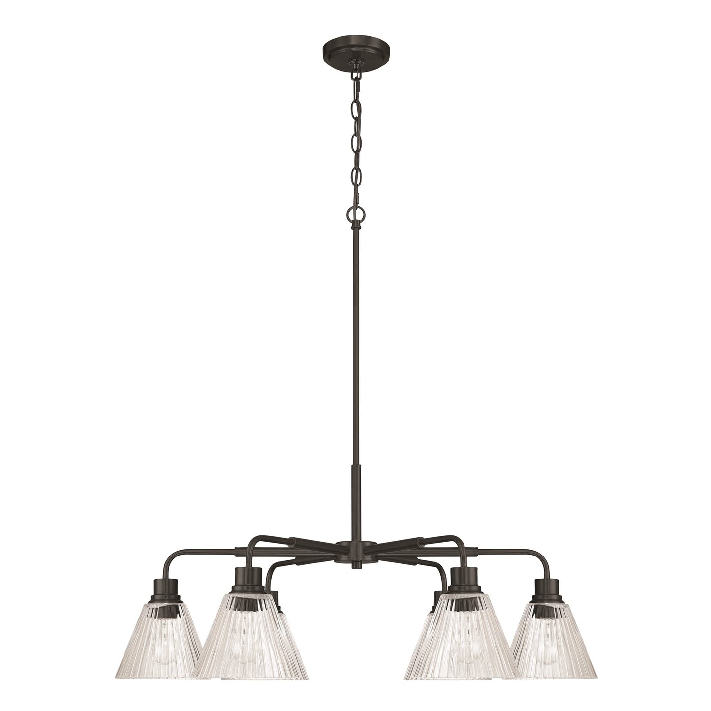 Craftmade Pleated 6 Light Chandelier, Flat Black/Clear Pleated