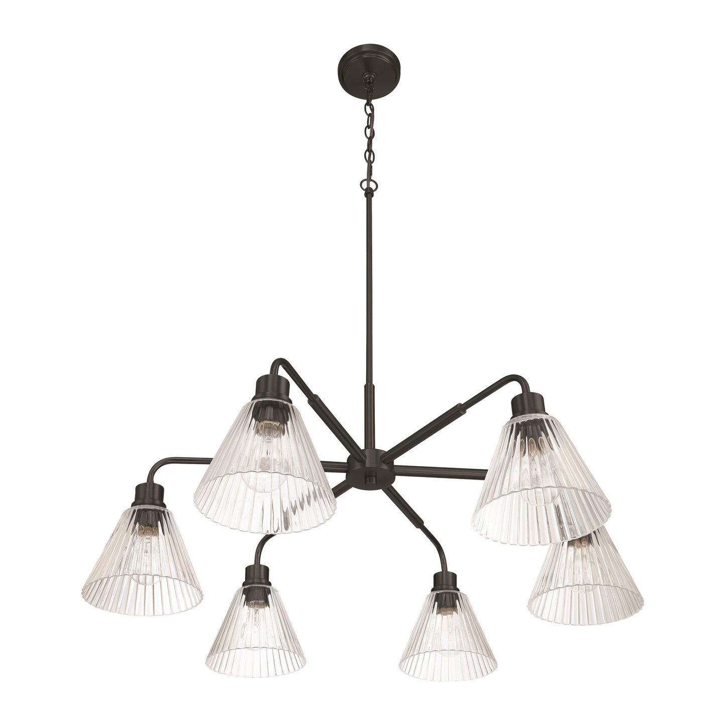 Craftmade Pleated 6 Light Chandelier, Flat Black/Clear Pleated