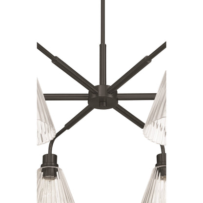 Craftmade Pleated 6 Light Chandelier, Flat Black/Clear Pleated