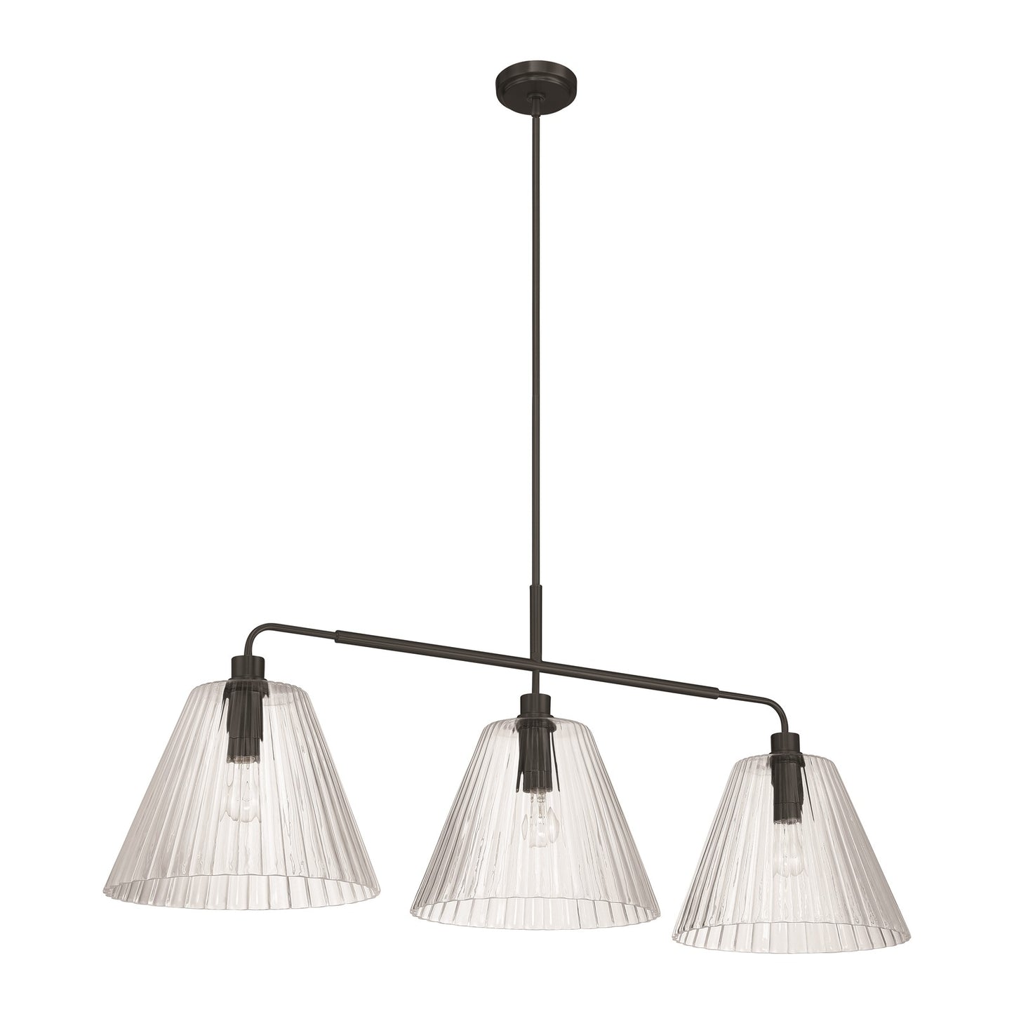 Craftmade Pleated 3 Light Island, Flat Black/Clear Pleated - 61173-FB