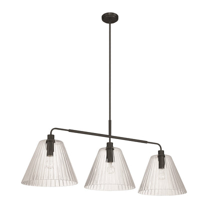 Craftmade Pleated 3 Light Island, Flat Black/Clear Pleated - 61173-FB