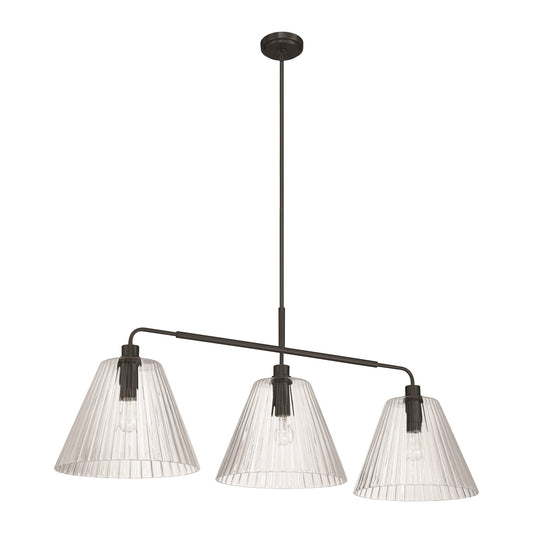 Craftmade Pleated 3 Light Island, Flat Black/Clear Pleated - 61173-FB