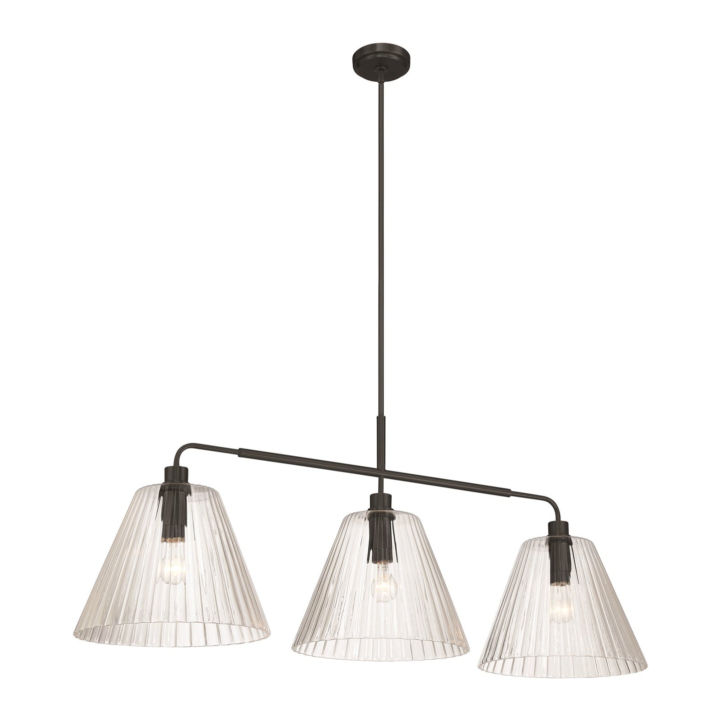 Craftmade Pleated 3 Light Island, Flat Black/Clear Pleated