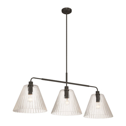 Craftmade Pleated 3 Light Island, Flat Black/Clear Pleated