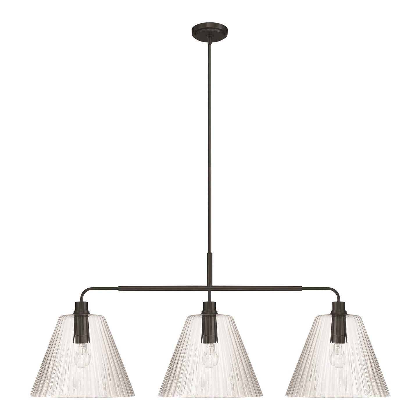 Craftmade Pleated 3 Light Island, Flat Black/Clear Pleated