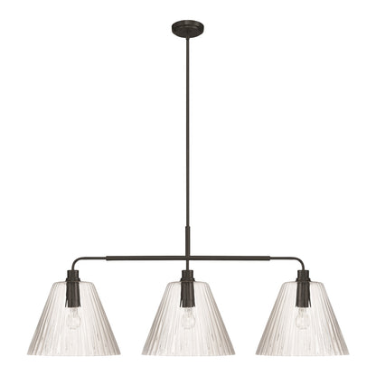Craftmade Pleated 3 Light Island, Flat Black/Clear Pleated
