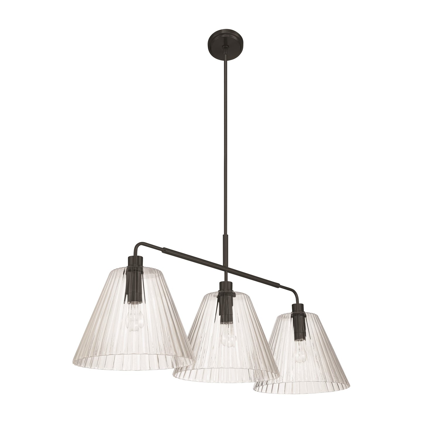 Craftmade Pleated 3 Light Island, Flat Black/Clear Pleated