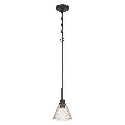 Craftmade Pleated 1 Light Mini Pendant, Flat Black/Clear Pleated - 61191-FB