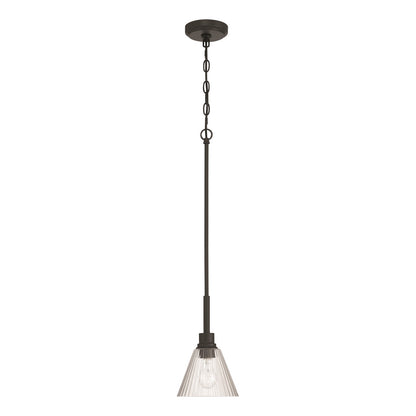 Craftmade Pleated 1 Light Mini Pendant, Flat Black/Clear Pleated