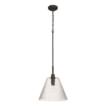 Craftmade Pleated 1 Light Pendant, Flat Black/Clear Pleated - 61192-FB
