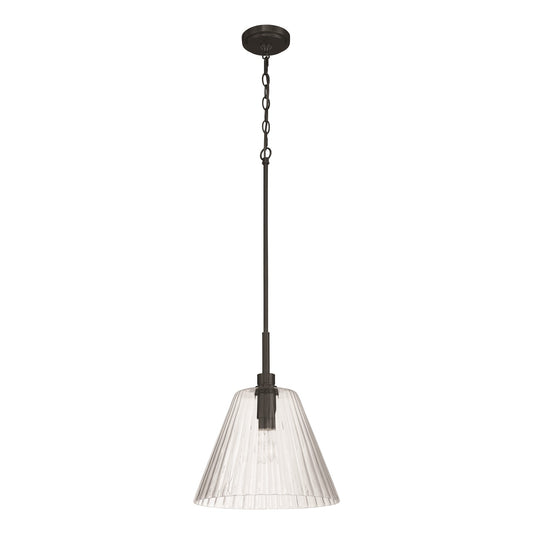 Craftmade Pleated 1 Light Pendant, Flat Black/Clear Pleated - 61192-FB